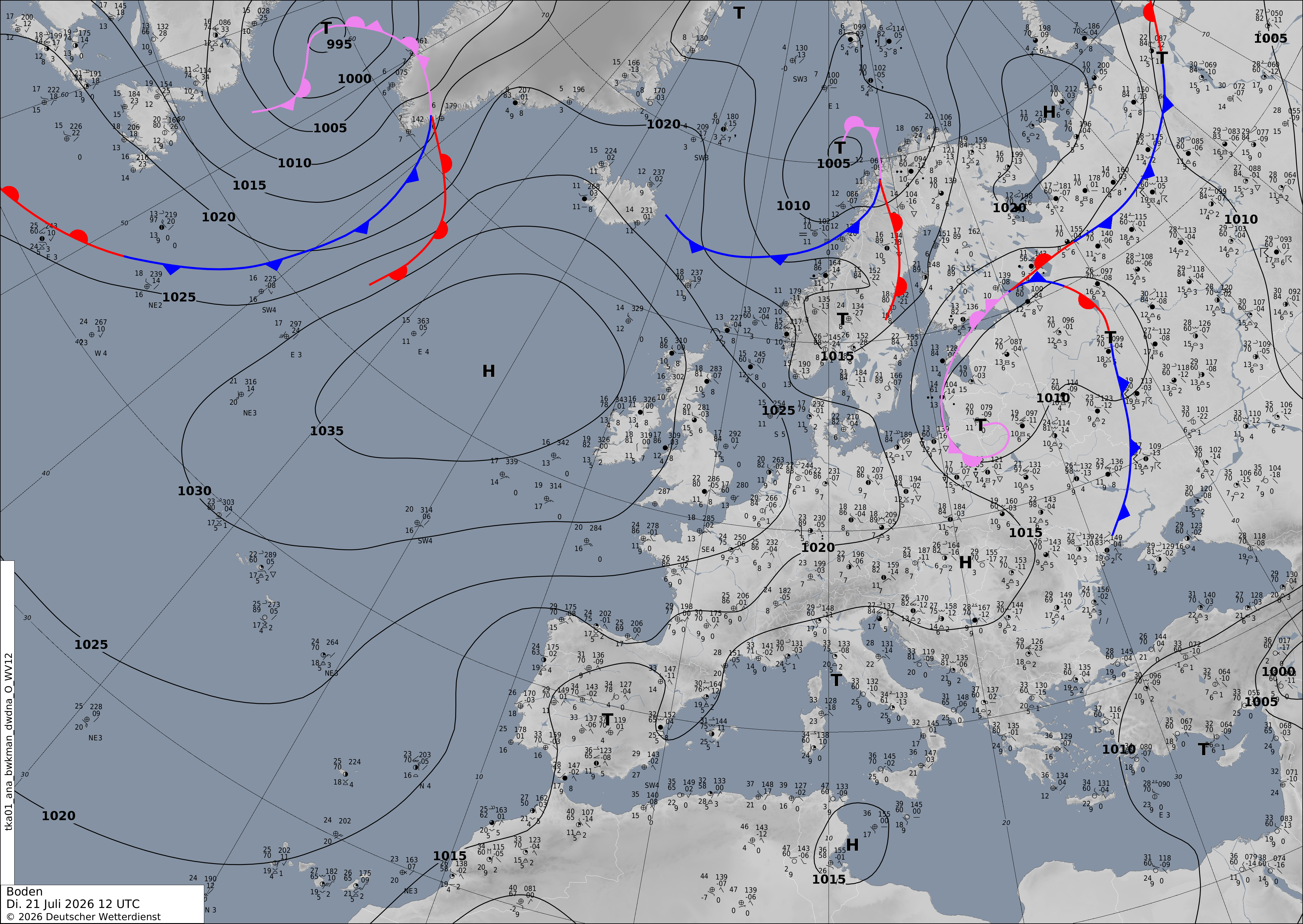 Latest coloured DWD analysis map