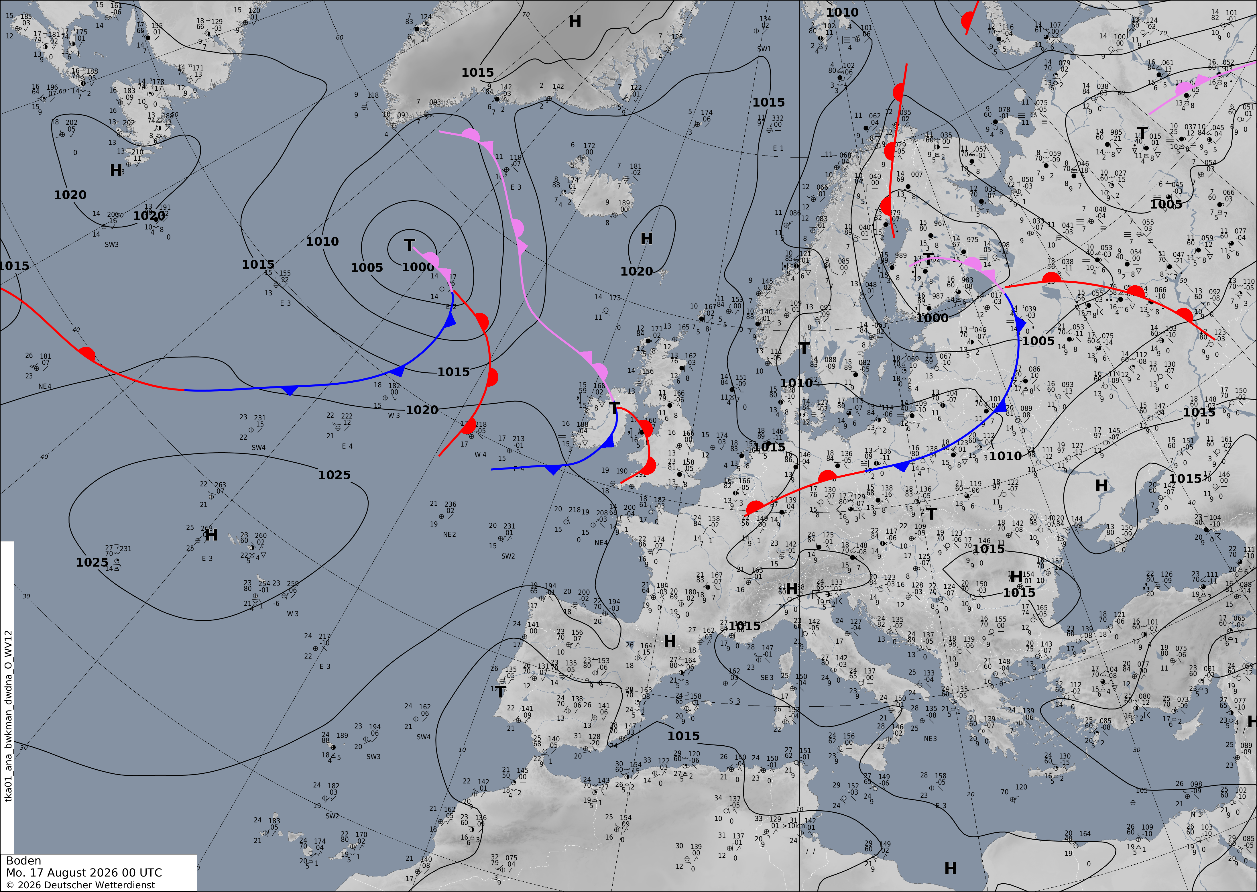 Latest coloured DWD analysis map